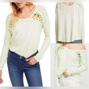We the Free Free People Womens XS Solid Neon Green First Love Laced Up Top Boho